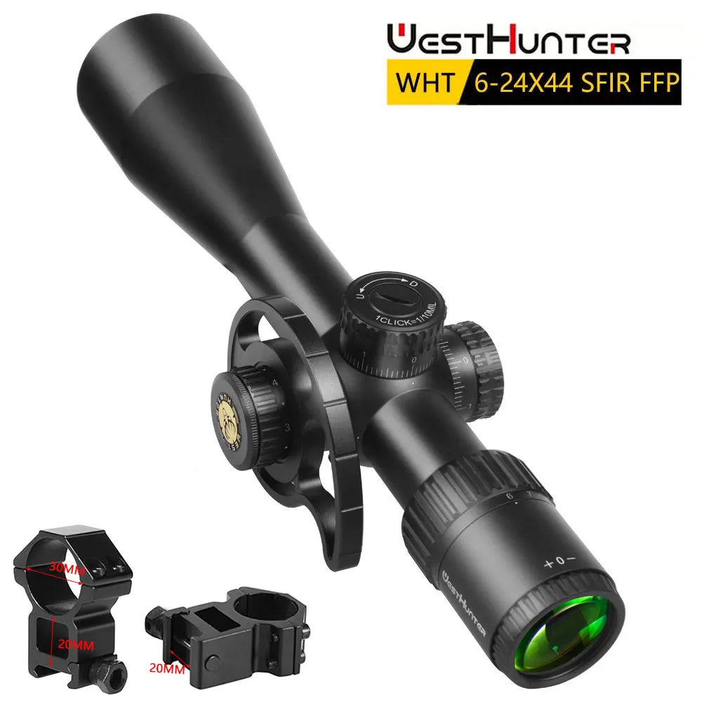 WestHunter WHT 6-24X44 SFIR FFP Compact Scope First Focal Plane Riflescope 1/10 MIL Red Illumination Tactical Optical Sights
