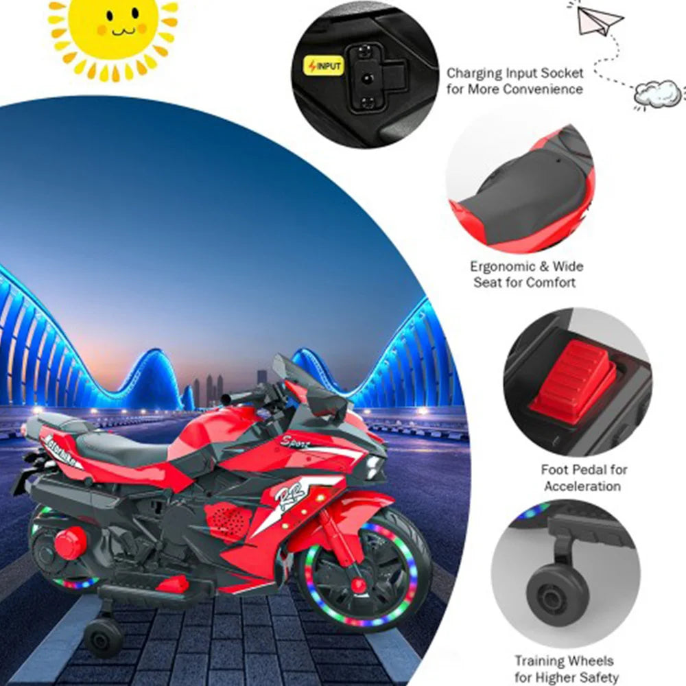 12V Motorcycle Electric Kids Motorcycle Battery Powered Color Light MUSIC Bluetooth Training wheels Motorcycle for 3-4Years Old
