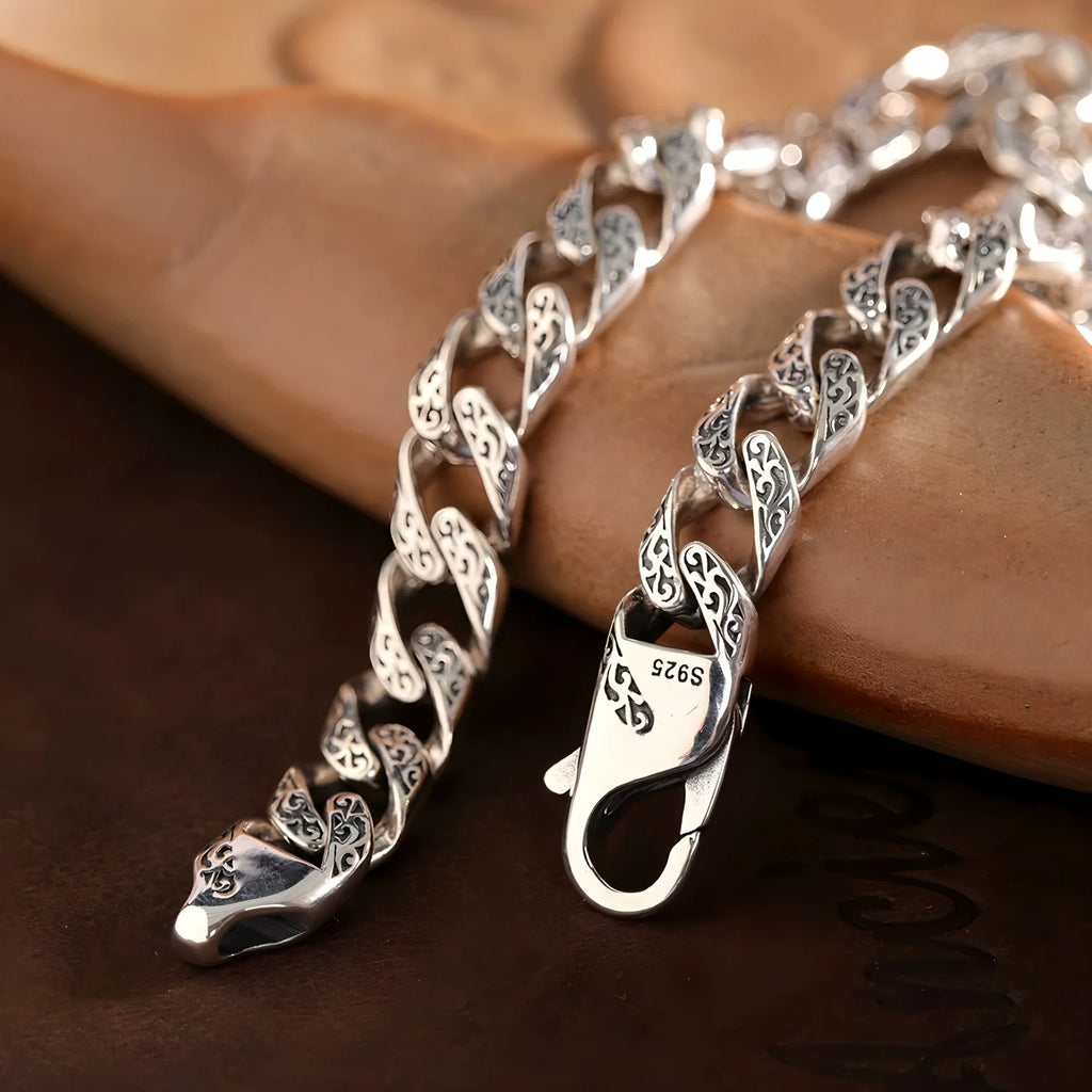 New 100% S925 Silver Vine Grass Pattern Bracelet for Men and Women Fashion Punk Style Personalized Jewelry Dropshipping with box