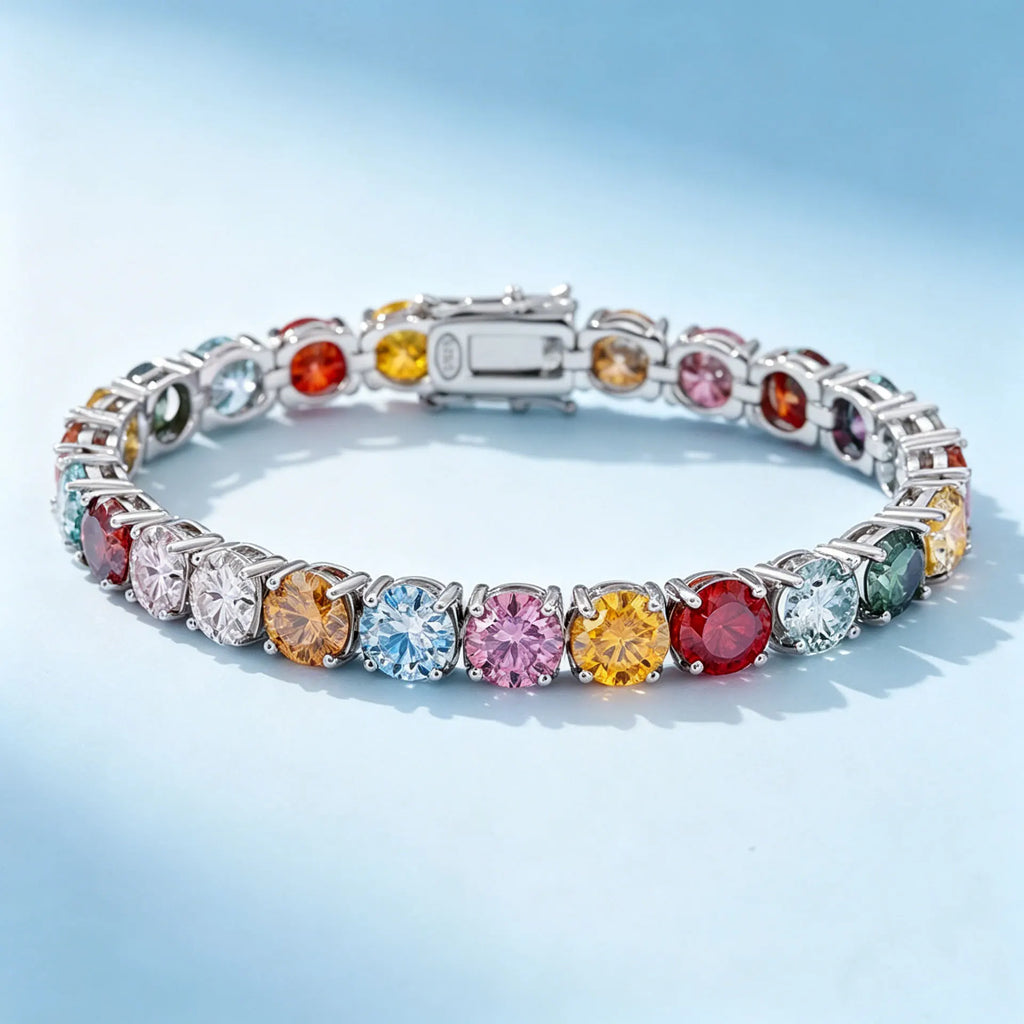 LYEE CYEE Rainbow Moissanite Tennis Dopamine Bracelet 925 Silver Party Jewelry luxury Valentine's Day and Mother's Day Gifts
