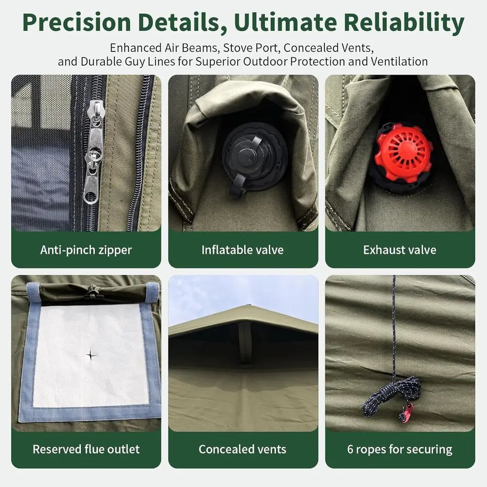 All-Season Dual Door Luxury Tent with Built-in Stove Jack, Wind & Rain Resistant, Breathable & Durable Fabric, Quick Setup, Mosq