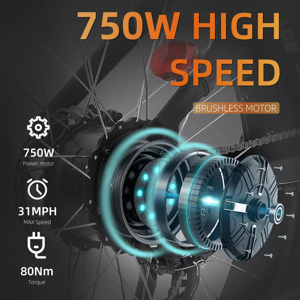 Xtion Electric Mountain Bike, 750W 31MPH Class 3 Ebike 48V 15Ah 37Mile All-Terrain Fat Tire Bicycle, Dual Suspension 7-Speed