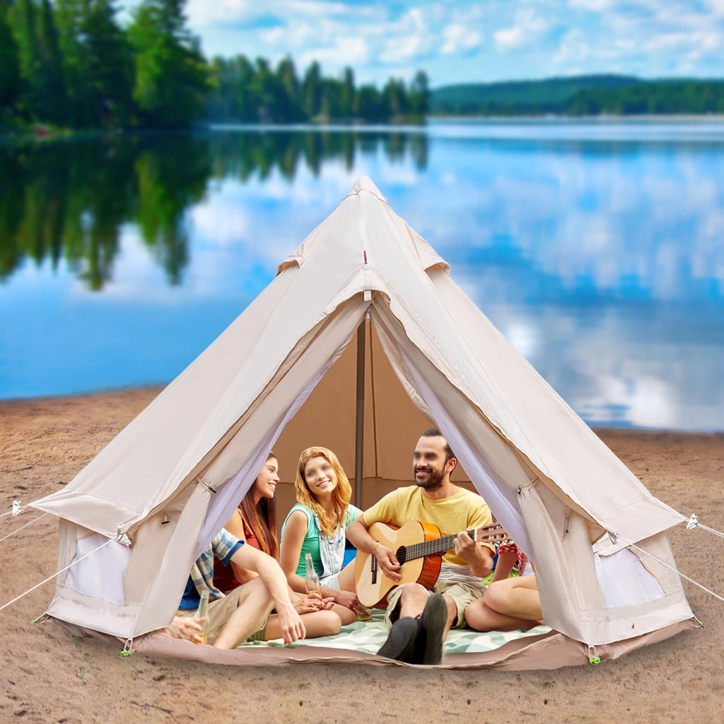 Waterproof Polyester Cotton Bell Tent for 4 Season Family Camping Luxury Glamping Tent All Year Living for 2 People