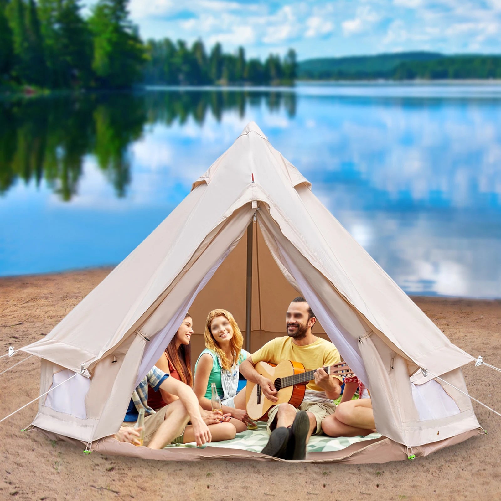 Waterproof Polyester Cotton Bell Tent for 4 Season Family Camping Luxury Glamping Tent All Year Living for 2 People