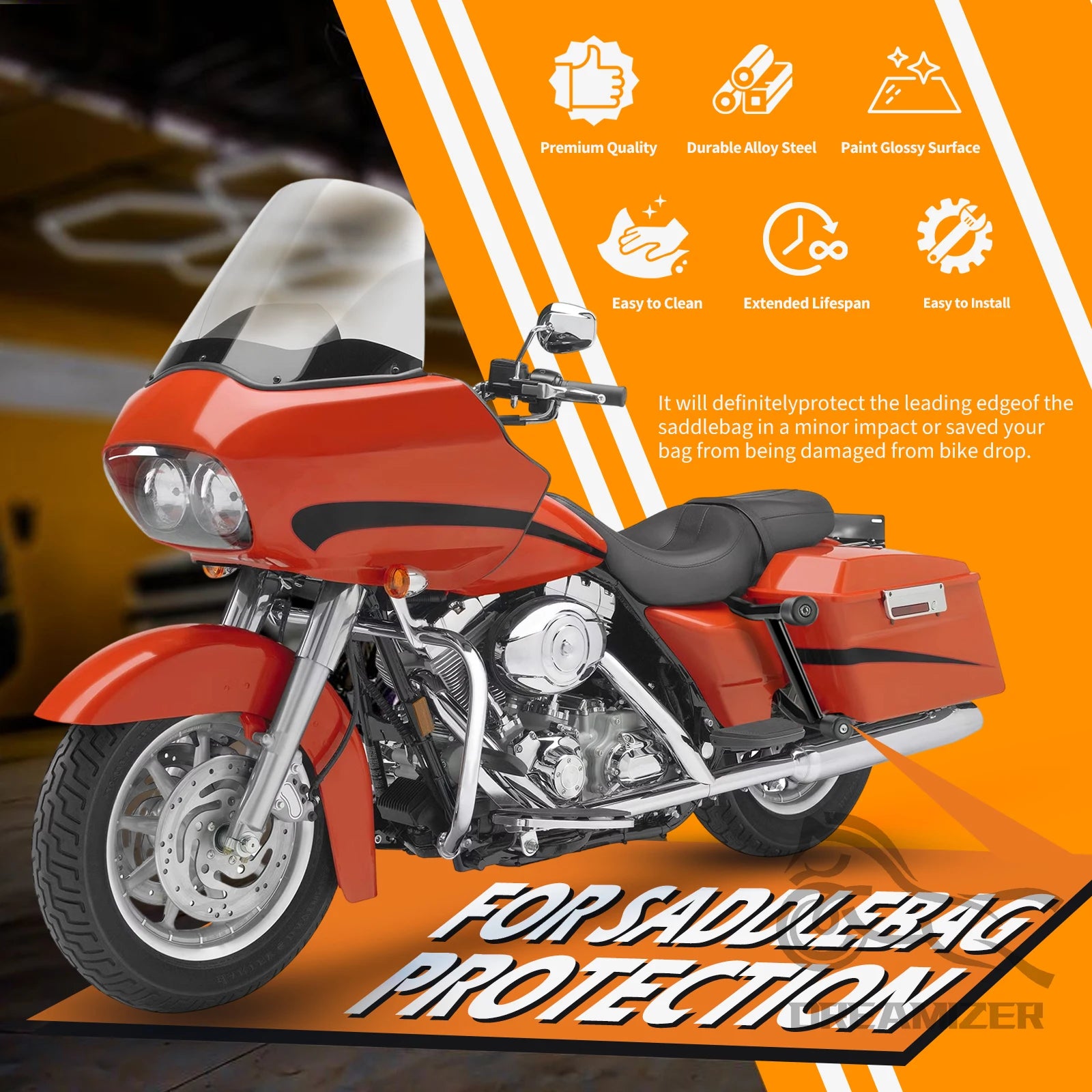 Motorcycle Hnadlebar Rear Performance Bagger Saddlebag Guard Crash Bar for Street Road Glide Touring 14-24 Stainless Steel