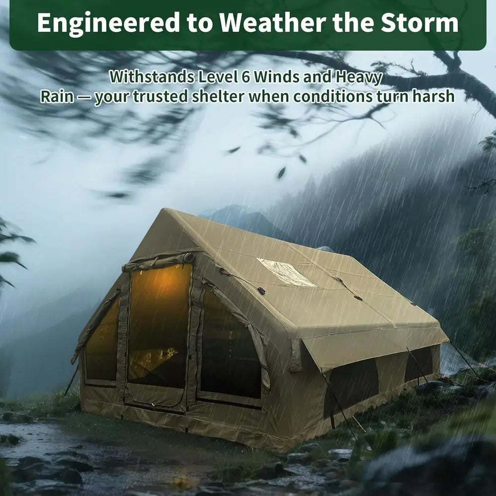 All-Season Dual Door Luxury Tent with Built-in Stove Jack, Wind & Rain Resistant, Breathable & Durable Fabric, Quick Setup, Mosq