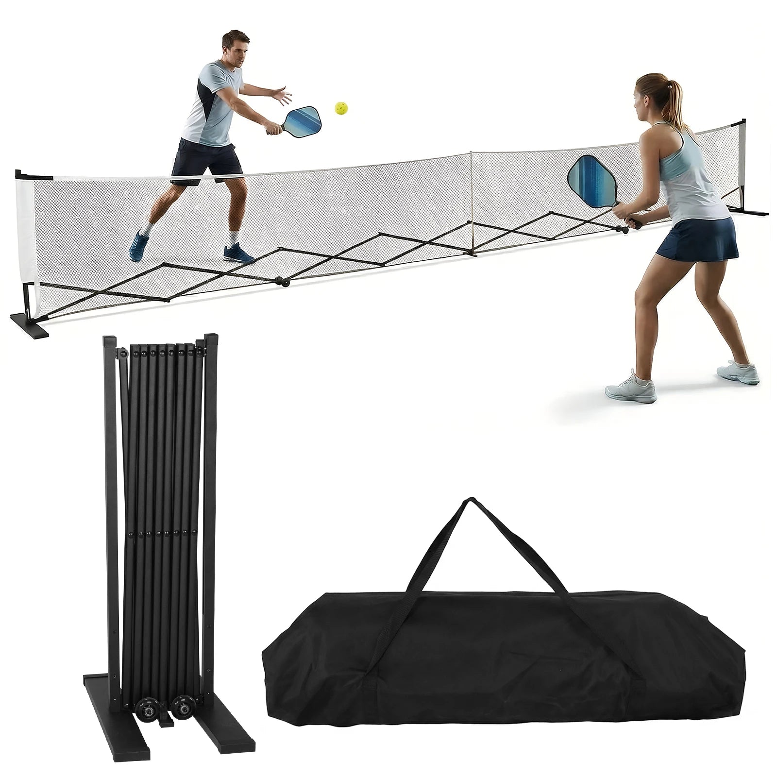 Pickle Balls Net Set System with Wheels Pickleball Training Netting Aluminum Alloy 22ft for Backyards Driveways & Garages