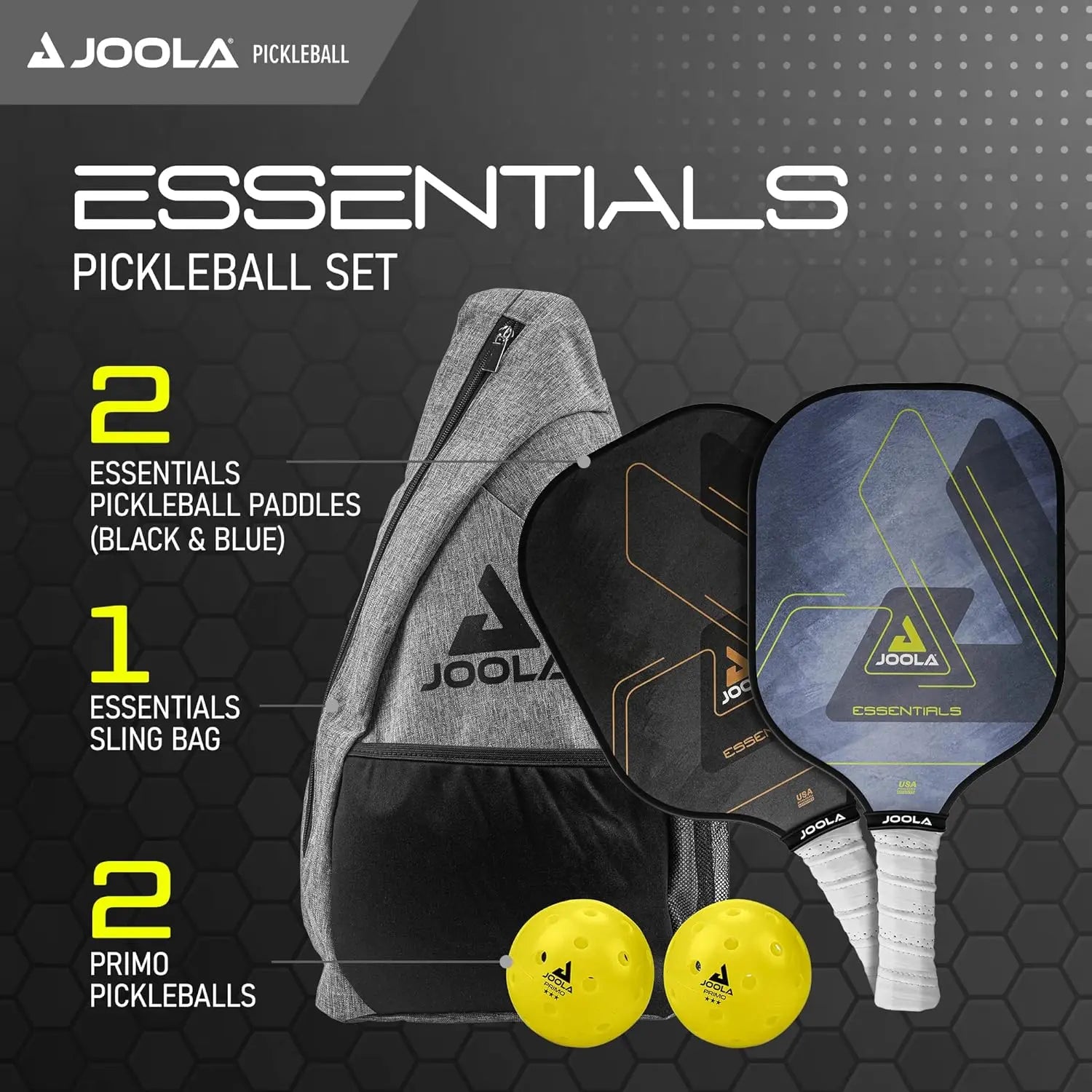 Pickleball Paddles & Sets - Agassi or Essentials Shape, Fiberglass/Carbon Surface, Approved for Play with Balls & Bag