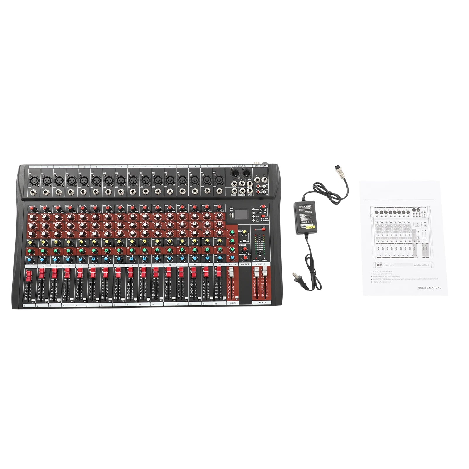 16 Channel DJ Audio Mixer with Bluetooth USB, Studio Audio Sound Mixer Console, Professional Power Mixer