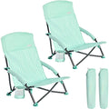Folding Low Camping Beach Chair 2 Pack Lightweight Portable Lawn Chair with Mesh Back Cup Holder for Outdoor Travel Picnic Conc