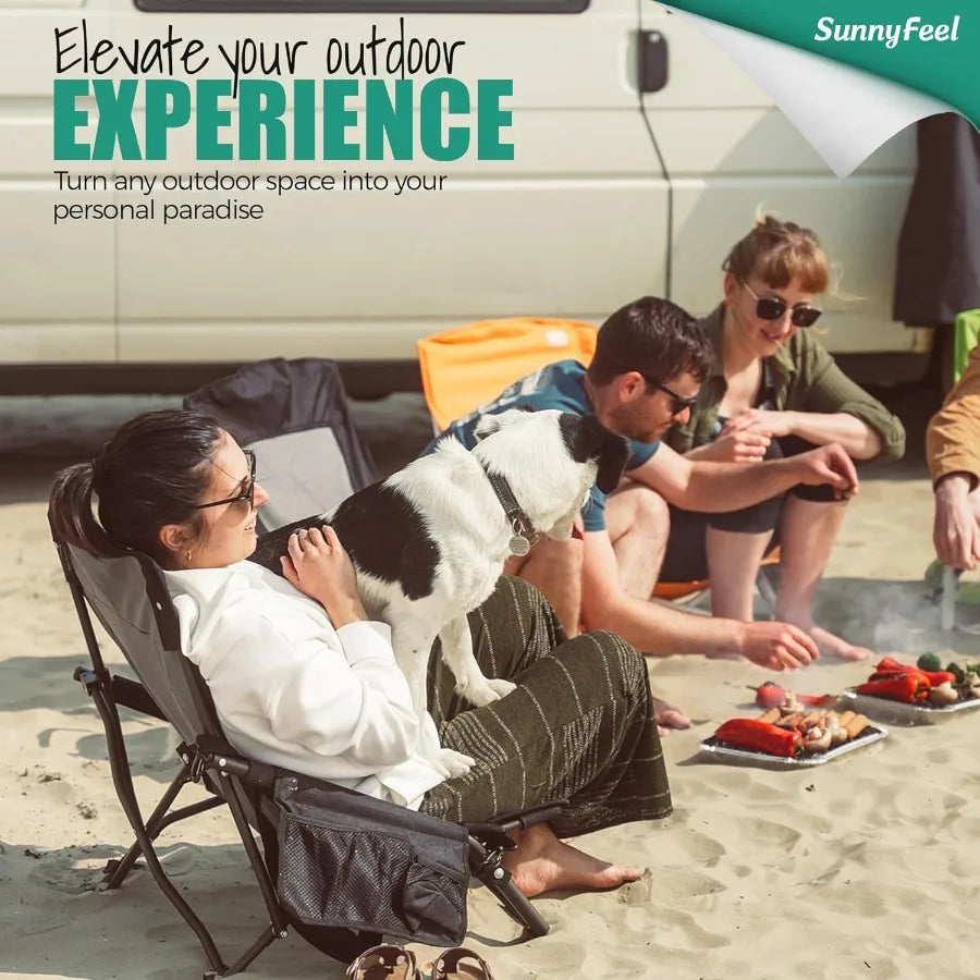 Folding Low Camping Beach Chair 2 Pack Lightweight Portable Lawn Chair with Mesh Back Cup Holder for Outdoor Travel Picnic Conc