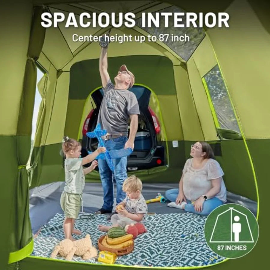 5-9 Person SUV Tent with Screen Porch and Awning for Family Camping Weather Resistant and Portable Van or Car Tent Includes Rai