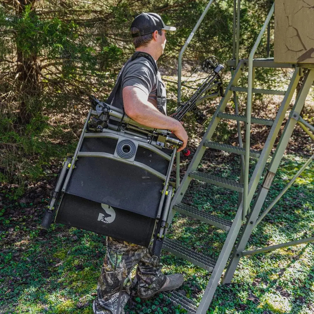 Stable Hunting Chair for Blinds with Wide Feet, Ideal for Uneven Ground or Mud, Black