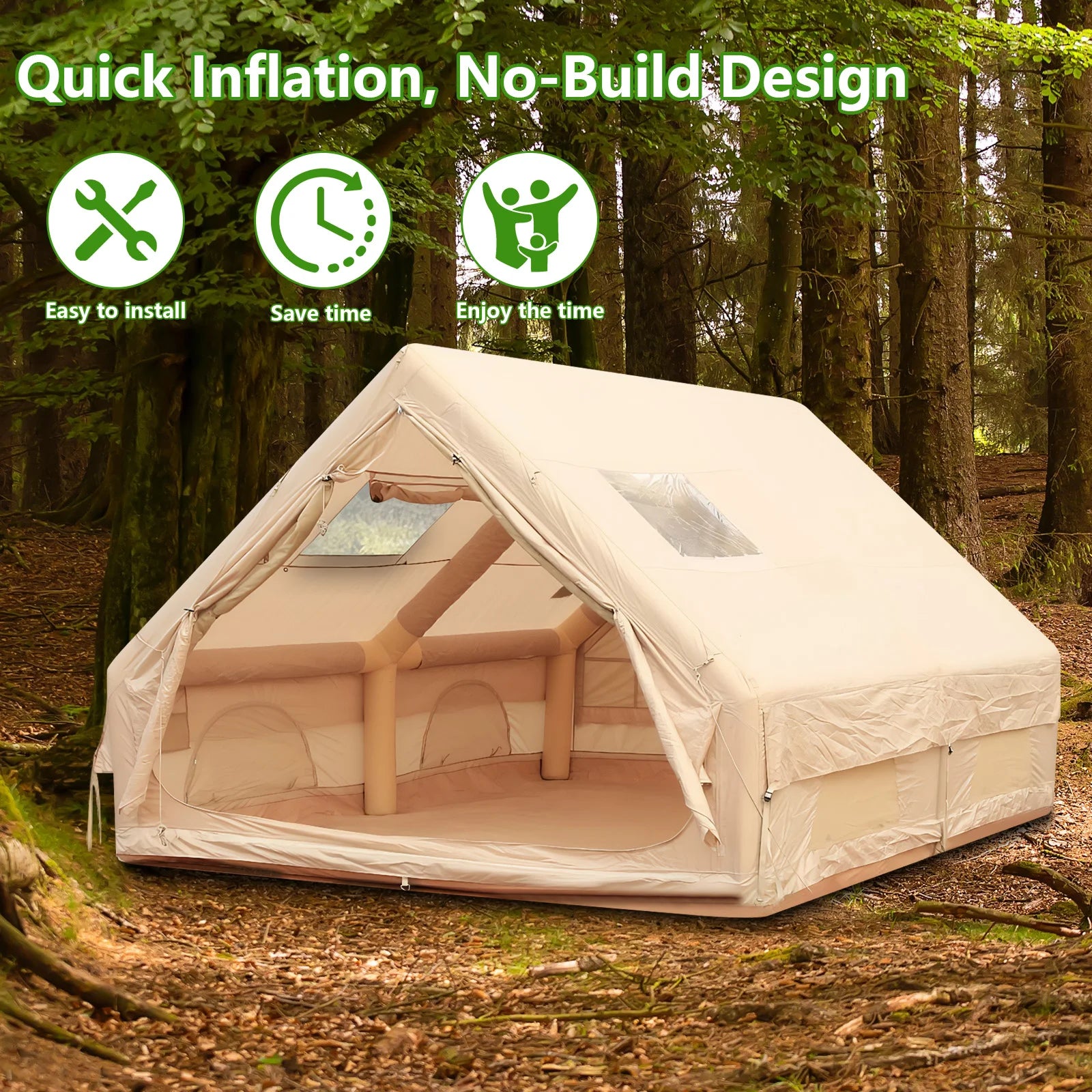 Inflatable Tent with Skylight 12-Square-Meter Air Glamping Tents Sunproof Inflatable House Outdoor Camping Waterproof Tent