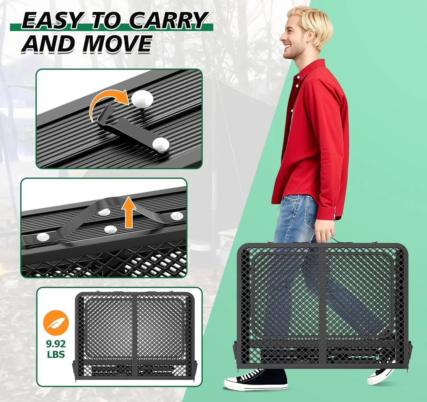 Adjustable Portable Camping Grill Table with 2 Extra Desks, Metal Outdoor BBQ Table, 53.14 x 26.6 x 23.6 in, Large Size