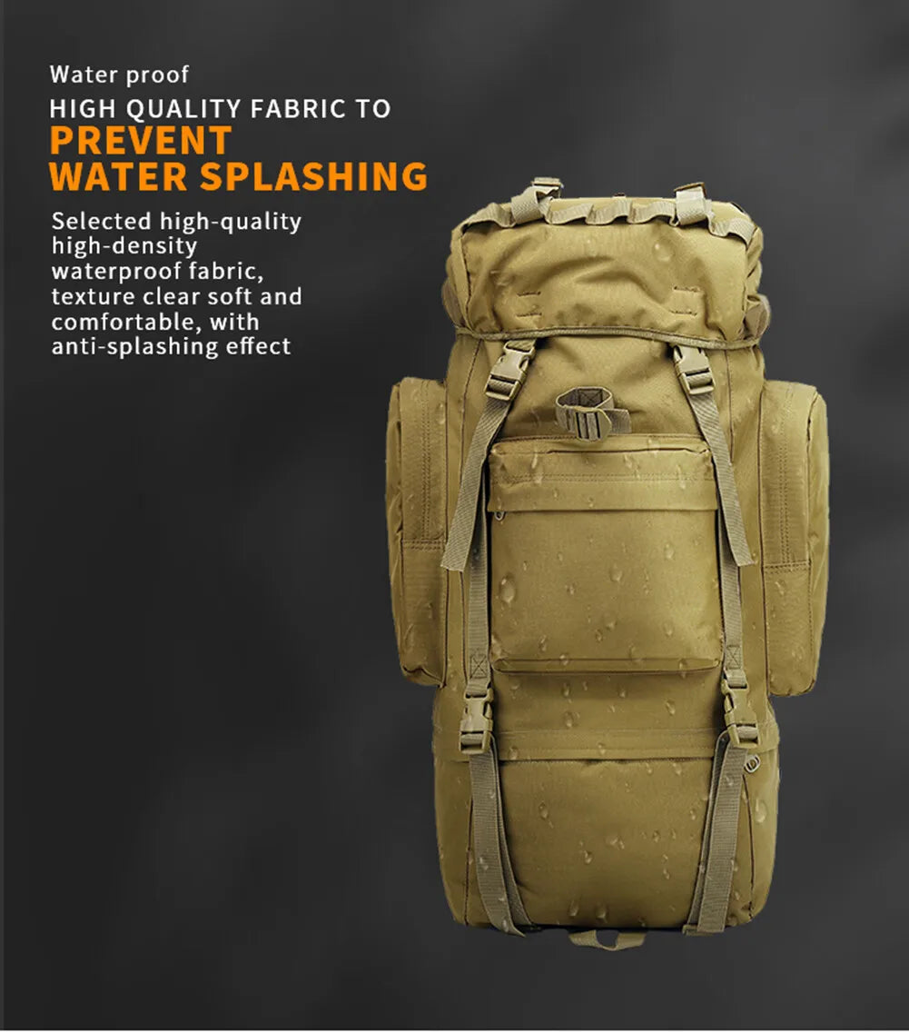 65L Military MOLLE Large Capacity Backpack Daypack Bag with Internal Frame Waterproof Rucksack for Camping Hiking