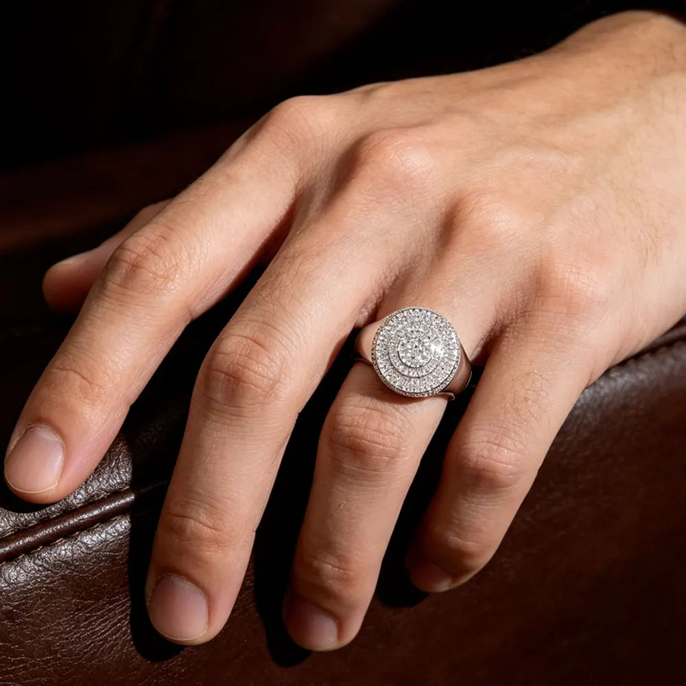 925 Sterling Silver Round Cut Moissanite Men's Ring Hip Hop Ring Party Gift Jewelry The Best Gift for His Birthday Gift