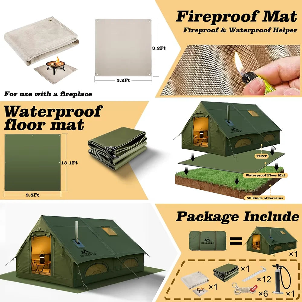 13' x 10' Large Inflatable Tents for Camping 8-10 Person, 4 Season Luxury Air Tent with Stove Jack for Outdoor Christmas Camping