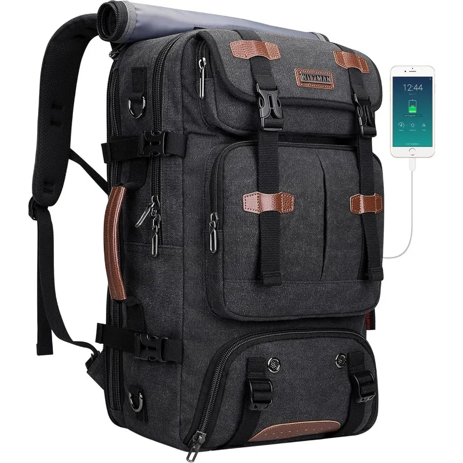 WITZMAN Travel Backpack for Men 40L Large Carry-on Airline Approved Convertible 3 in 1 laptop Bags Fit 17 inch A8013 Black