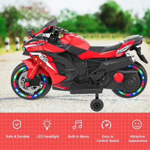 12V Motorcycle Electric Kids Motorcycle Battery Powered Color Light MUSIC Bluetooth Training wheels Motorcycle for 3-4Years Old