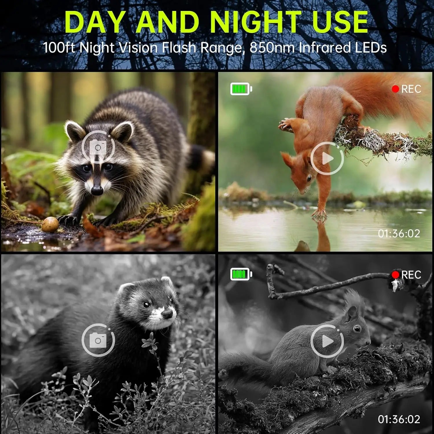 Trail Camera 4K 64MP Solar WiFi Game Hunting Camera with Night Vision, IP67 Waterproof, Motion Activated, 5000mAh Battery