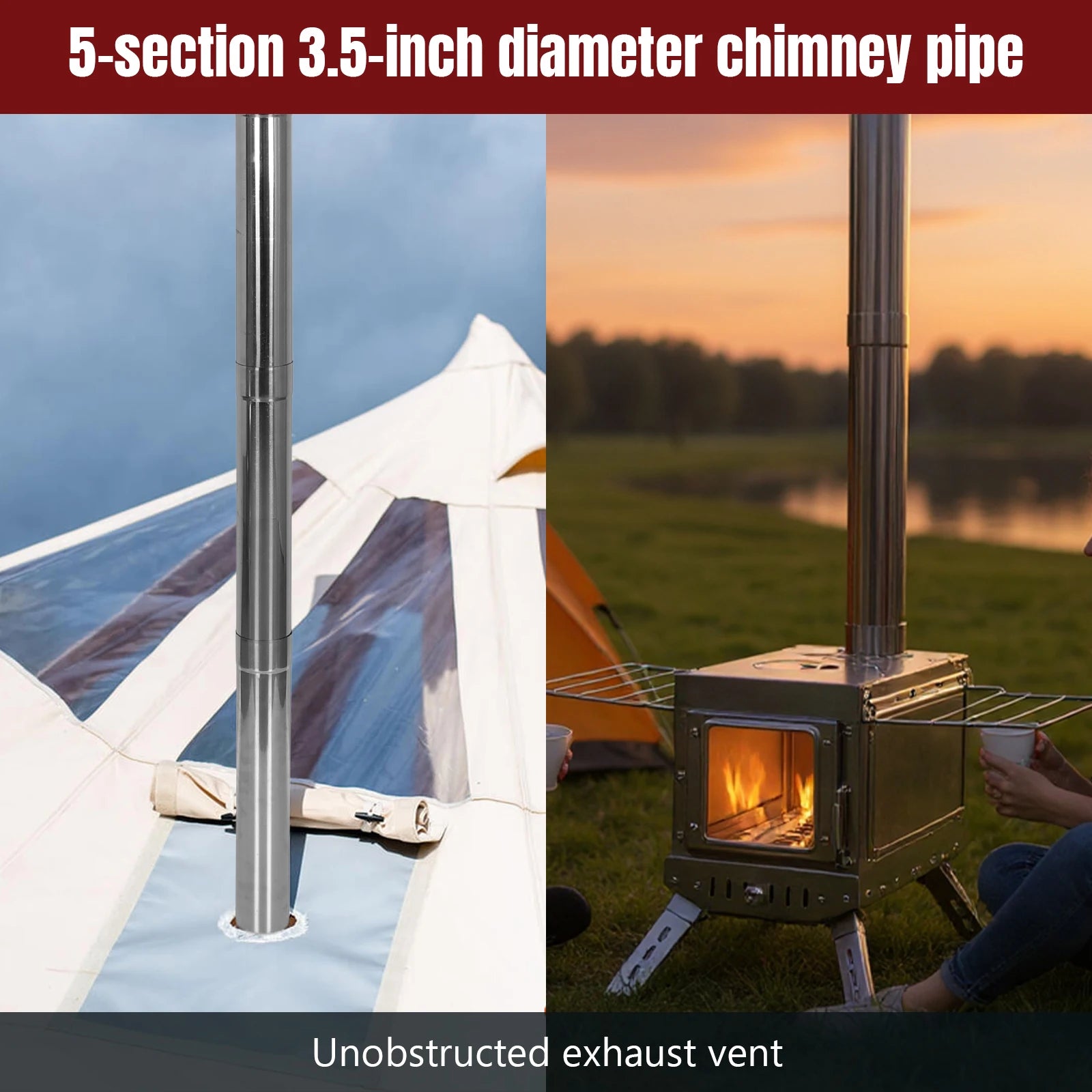 Portable Wood Burning Stove with Chimney Pipe Contemporary Wood Stove Rust Proof for Tents Shelters Camping