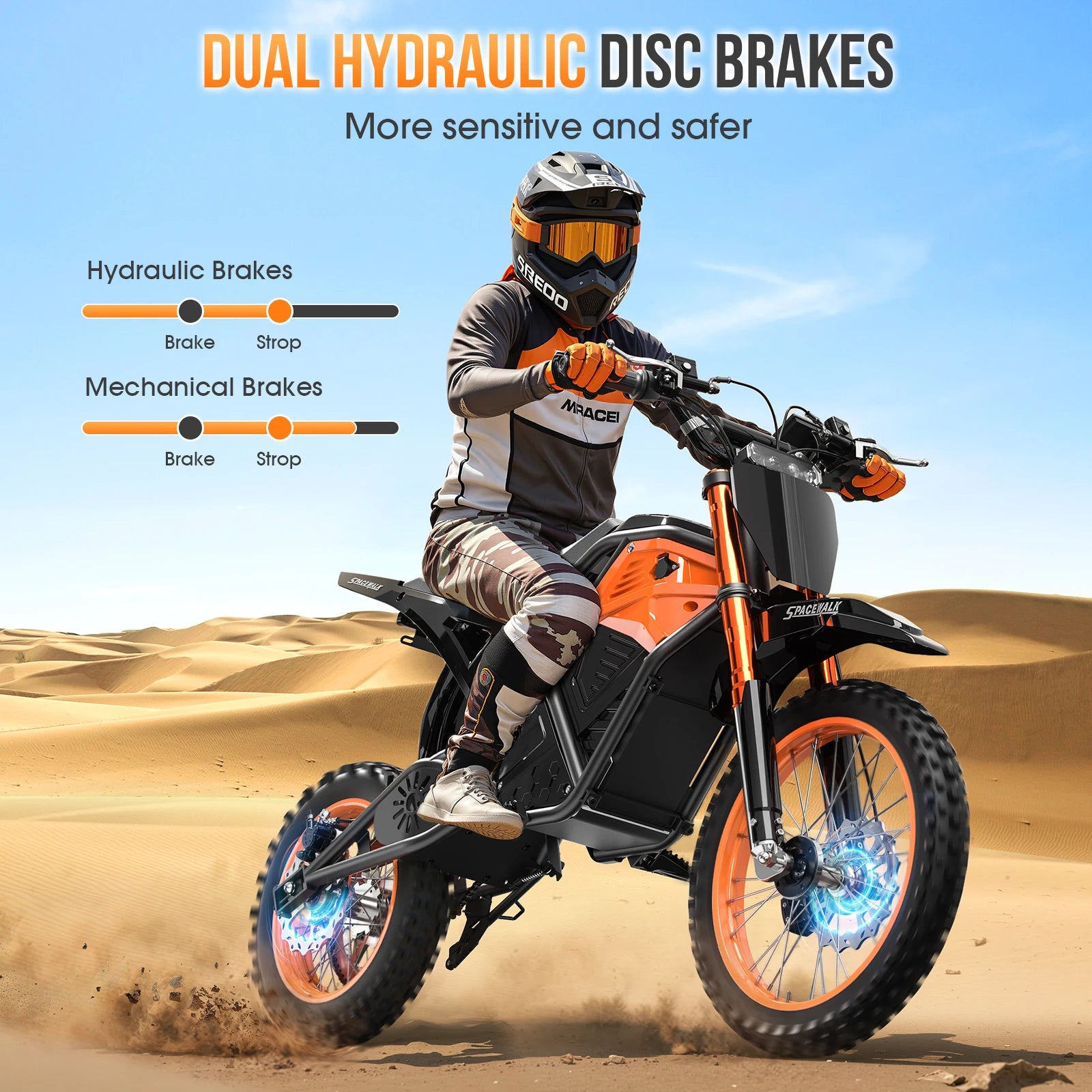 Spacewalk Electric Dirt Bike for Adults,48V Electric bike with 3000W Peak Power Motor,Electric Motorcycle with 14"/12" Fat Tire