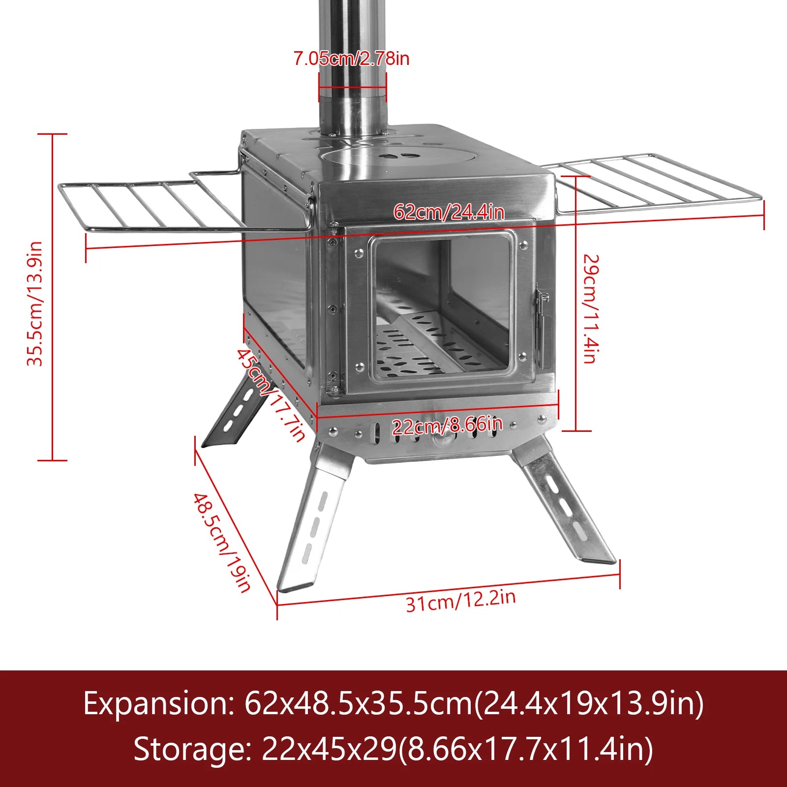 Portable Wood Burning Stove with Chimney Pipe Contemporary Wood Stove Rust Proof for Tents Shelters Camping
