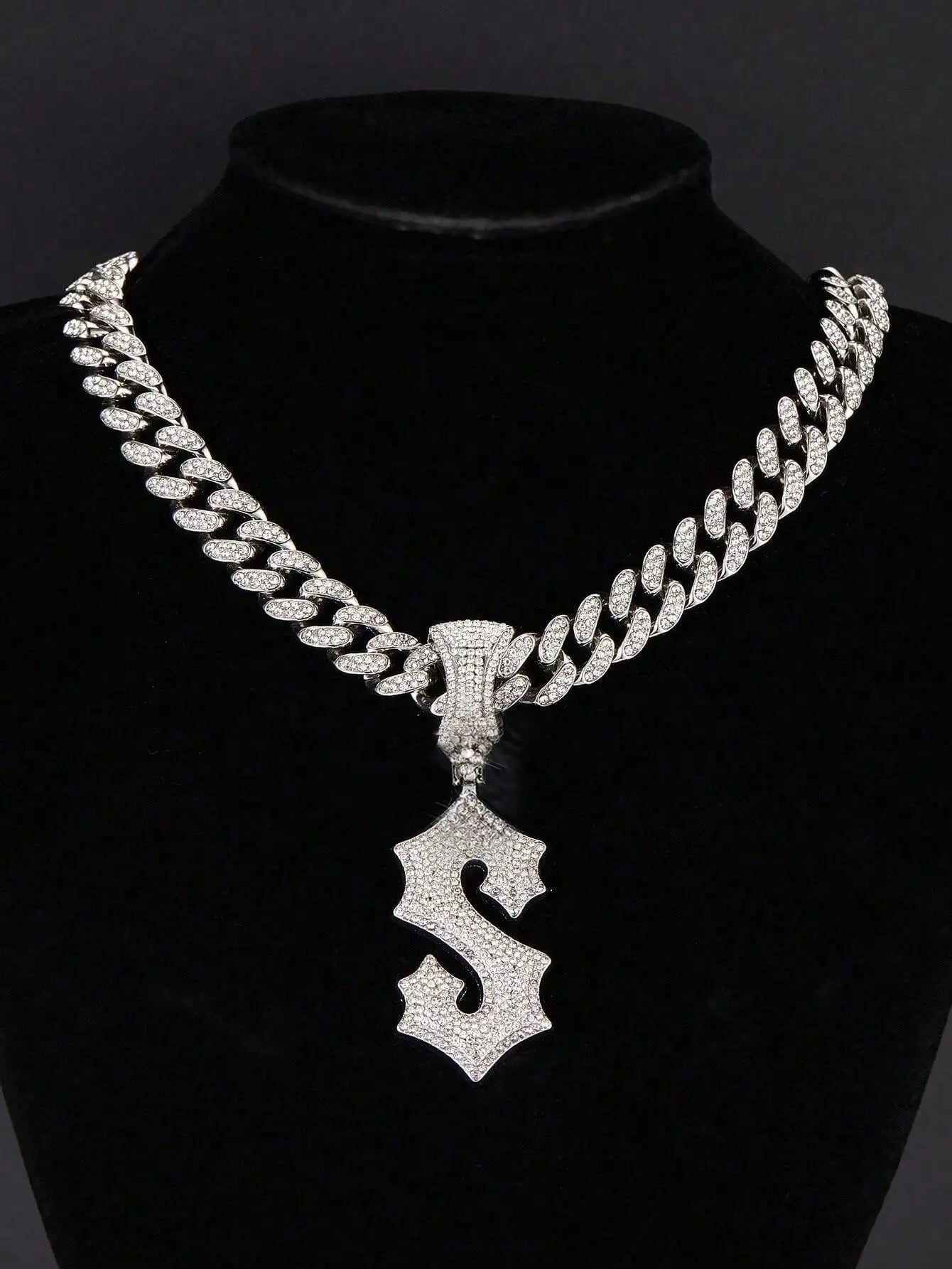 Iced Out Letter A Pendant Necklace with Miami Link Chain, Hip Hop Style Jewelry for Men and Women
