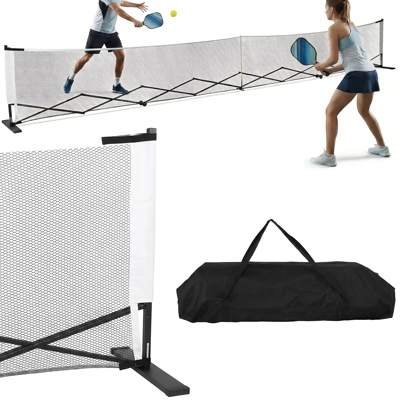 Pickle Balls Net Set System with Wheels Pickleball Training Netting Aluminum Alloy 22ft for Backyards Driveways & Garages