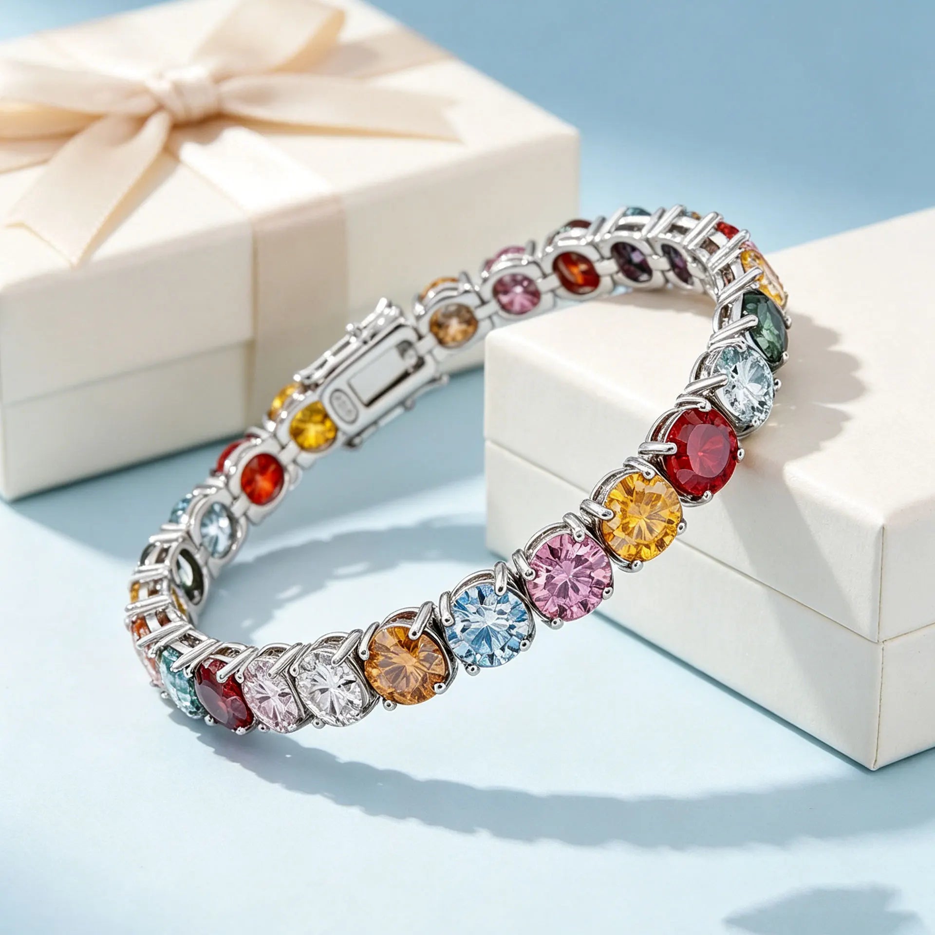 LYEE CYEE Rainbow Moissanite Tennis Dopamine Bracelet 925 Silver Party Jewelry luxury Valentine's Day and Mother's Day Gifts