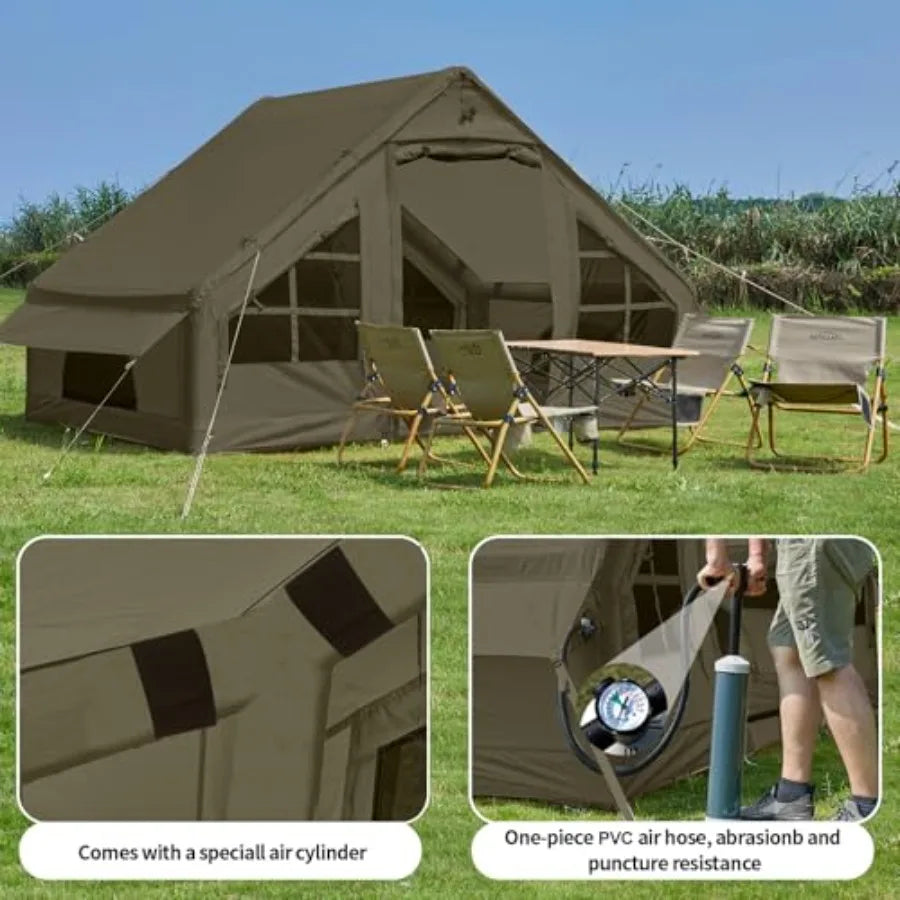 Inflatable Tents for Camping with Stove Jack, 4 Person Easy Setup Blow Up Tents for 4 Seasons Waterproof Inflatable Camping Tent