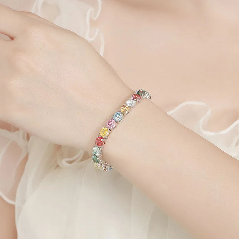 LYEE CYEE Rainbow Moissanite Tennis Dopamine Bracelet 925 Silver Party Jewelry luxury Valentine's Day and Mother's Day Gifts