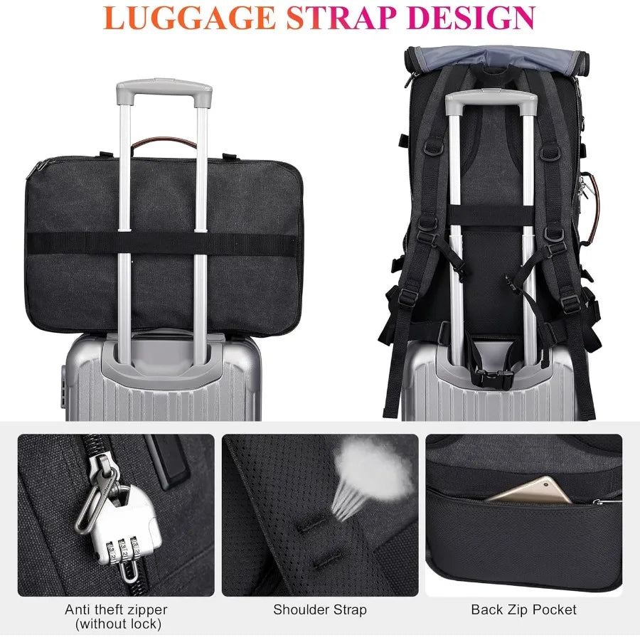 WITZMAN Travel Backpack for Men 40L Large Carry-on Airline Approved Convertible 3 in 1 laptop Bags Fit 17 inch A8013 Black