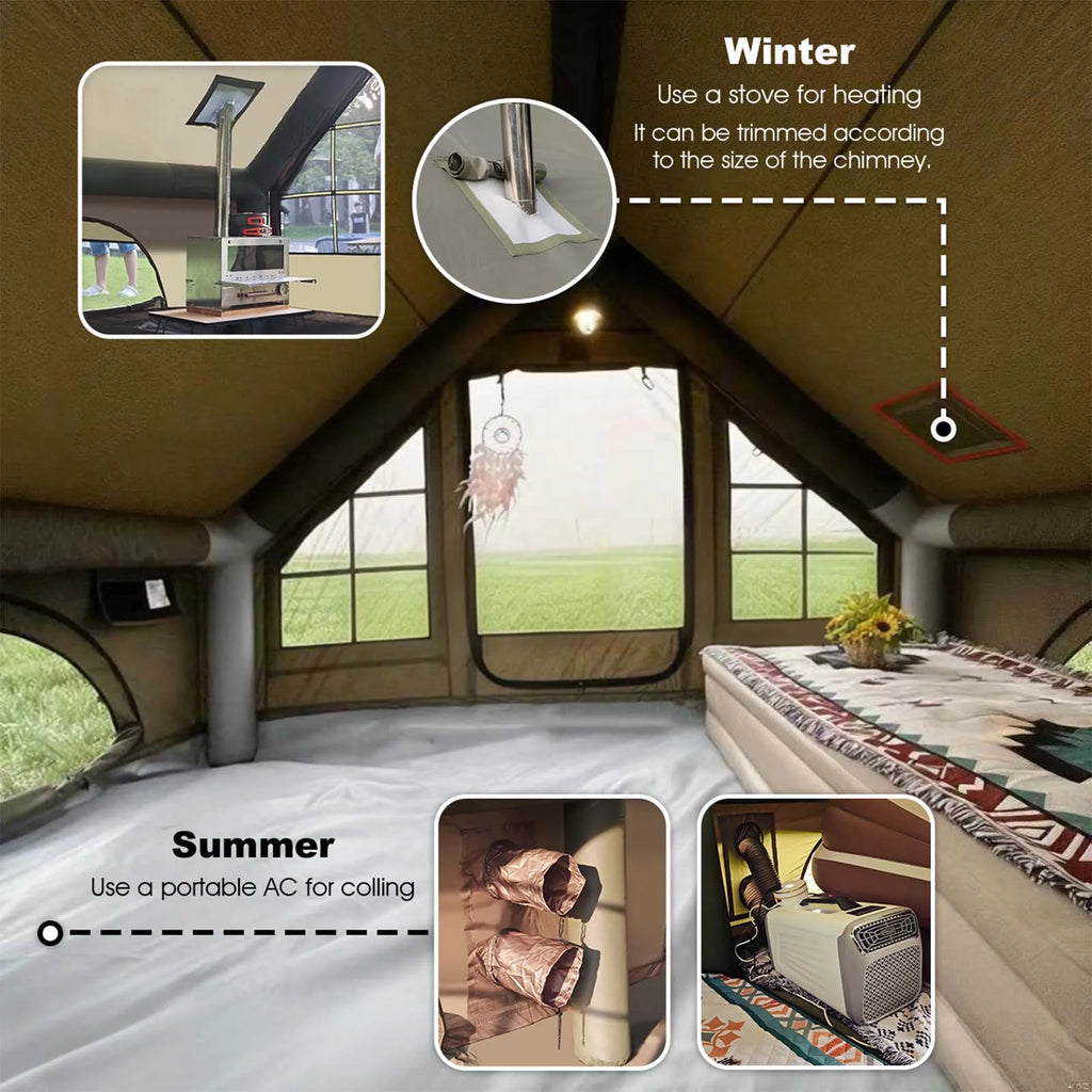 13' x 10' Large Inflatable Tents for Camping 8-10 Person, 4 Season Luxury Air Tent with Stove Jack for Outdoor Christmas Camping