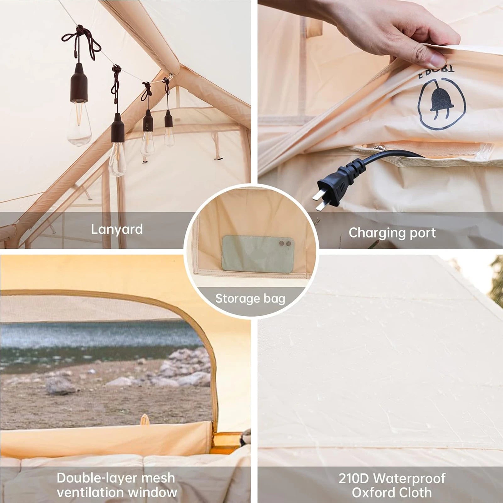 for 4-6 People Air Family Tunnel Tent with Hand Pump Instant Glamping Camping Tents House Oxford Fabric for Adults Travel Hiking