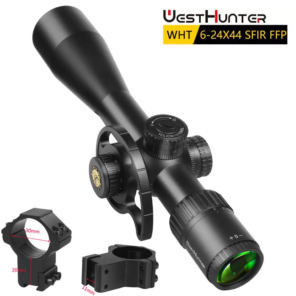 WestHunter WHT 6-24X44 SFIR FFP Compact Scope First Focal Plane Riflescope 1/10 MIL Red Illumination Tactical Optical Sights