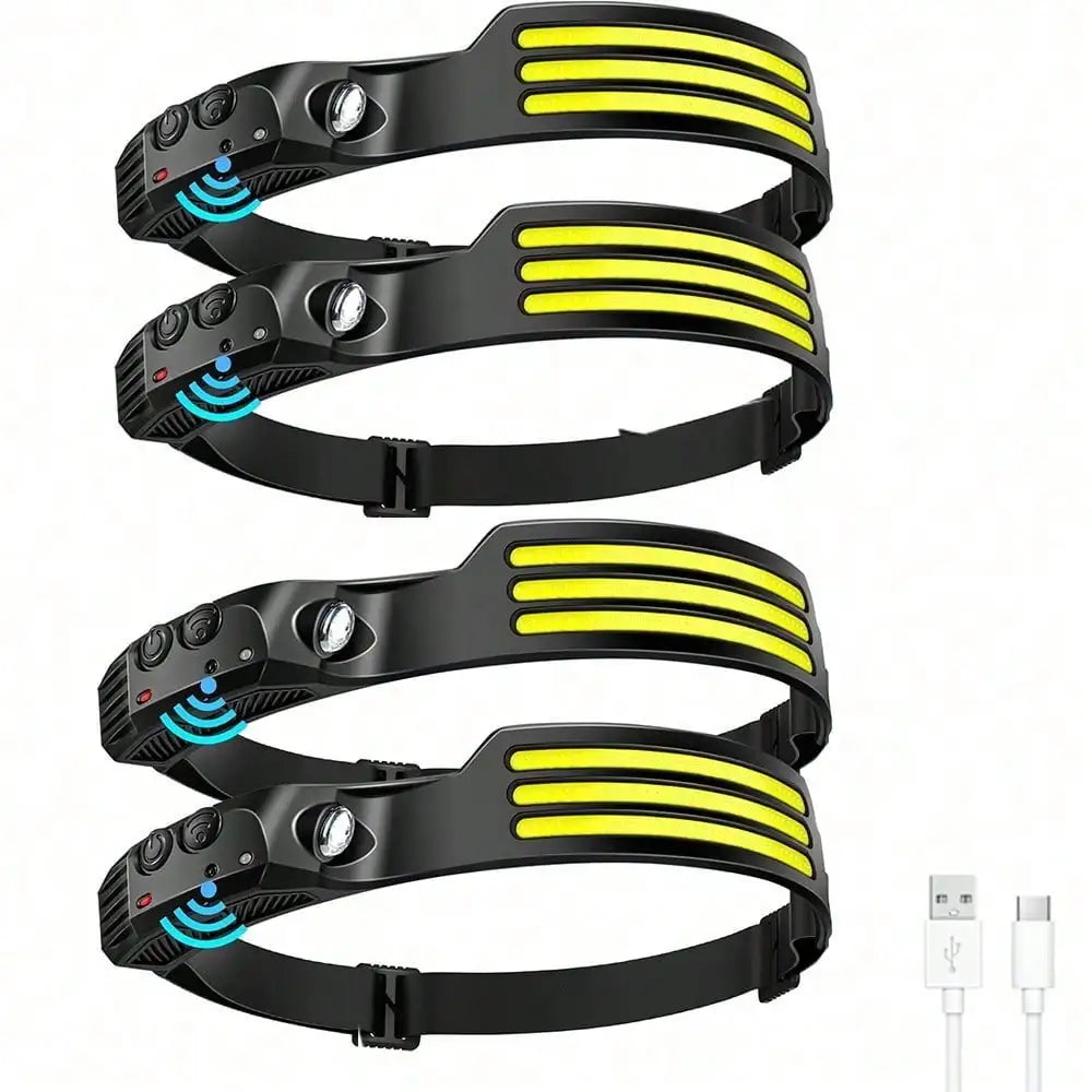 Two LED headlamps, adult helmet lights, USB-C interface headband flashlights, suitable for work, hiking, running, camping.