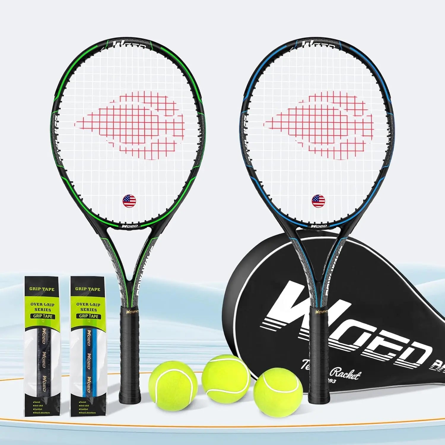 Adult 2 Player Tennis Racket for Beginners and Pros, 27-Inch Speed Racquet with Overgrips, Bag, Dampener, Covers