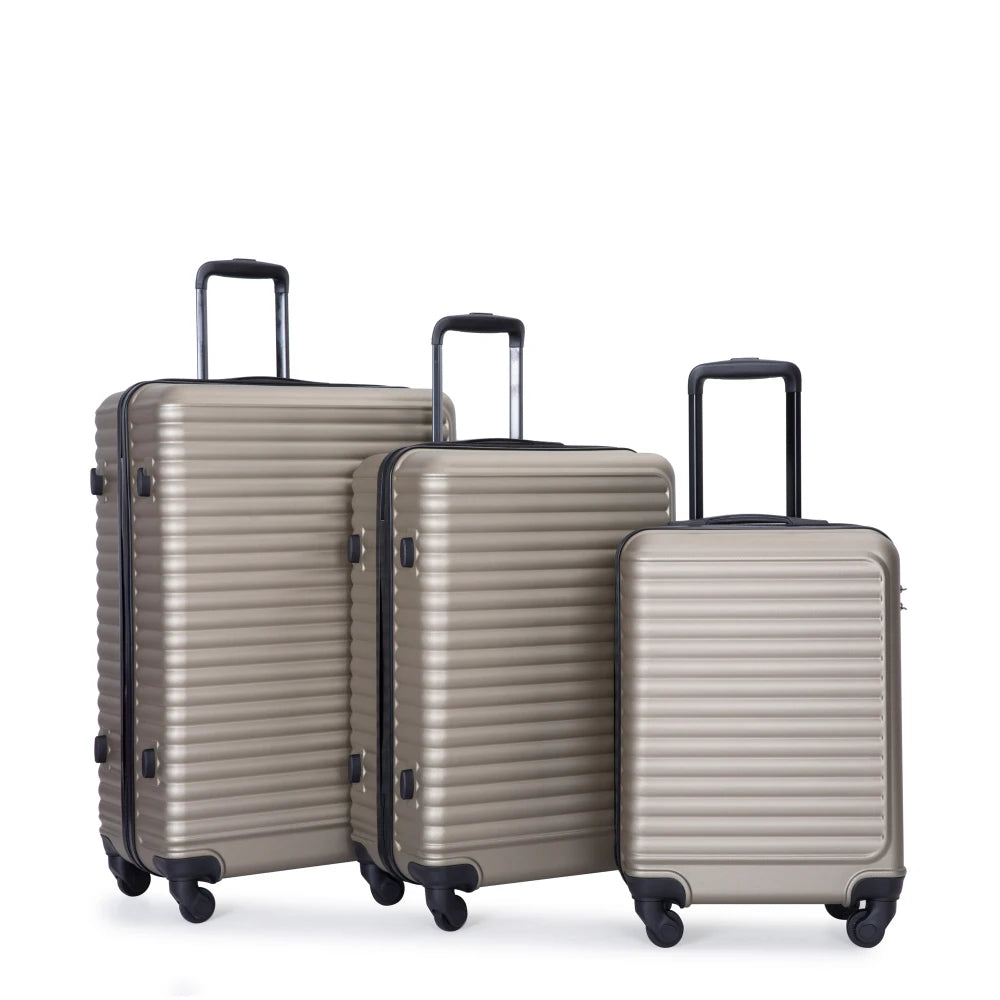 3 Piece Luggage Sets ABS Lightweight Suitcase with Two Hooks Spinner Wheels TSA Lock GOLD