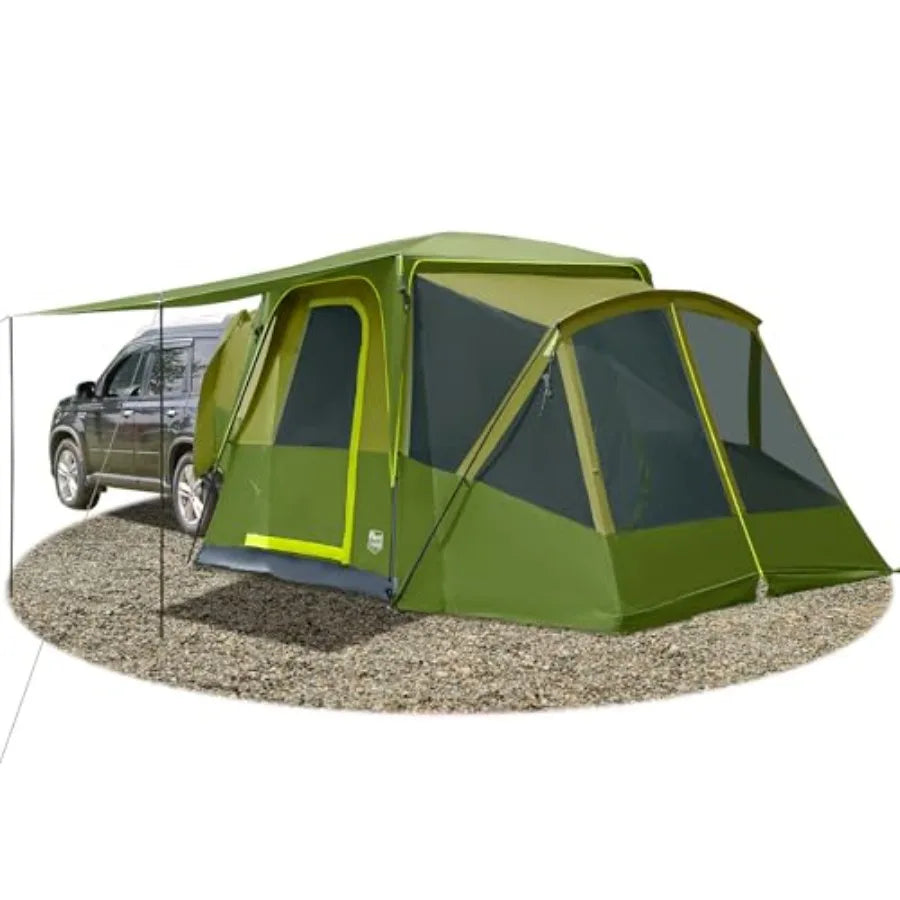 5-9 Person SUV Tent with Screen Porch and Awning for Family Camping Weather Resistant and Portable Van or Car Tent Includes Rai