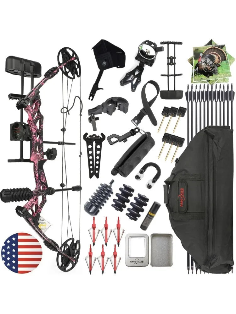 Archery Let-off 80% Compound Bow Arrows Set 30-70lbs 320FPS High Strength Alloy Handle for Archery Shooting Hunting Sports