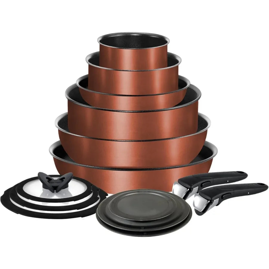 Expertise Non Stick Cookware Set 14 Piece, Induction, Oven Broiler Safe 500F, Stackable, Pots and Pans, RV, Camping, Fry Pans, D