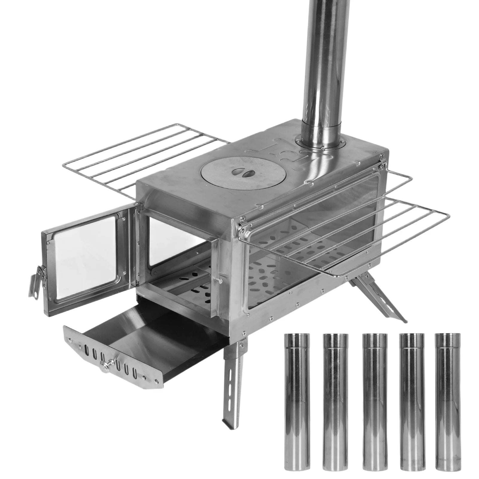 Portable Wood Burning Stove with Chimney Pipe Contemporary Wood Stove Rust Proof for Tents Shelters Camping