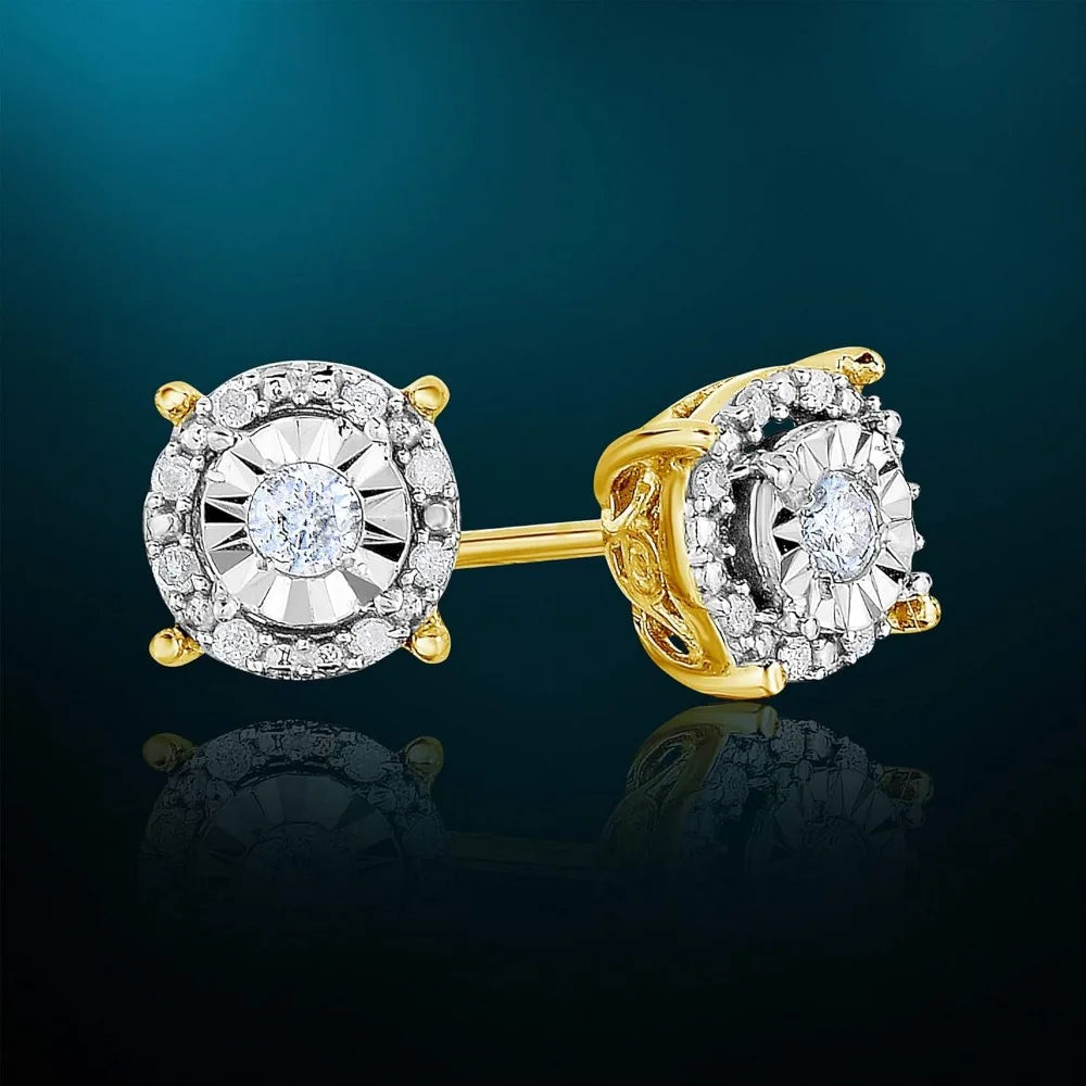 Sterling Silver Women's Diamond Halo Stud Earrings Set, I-J Color, I2-I3 Clarity, 925 Silver Long-Lasting Jewelry