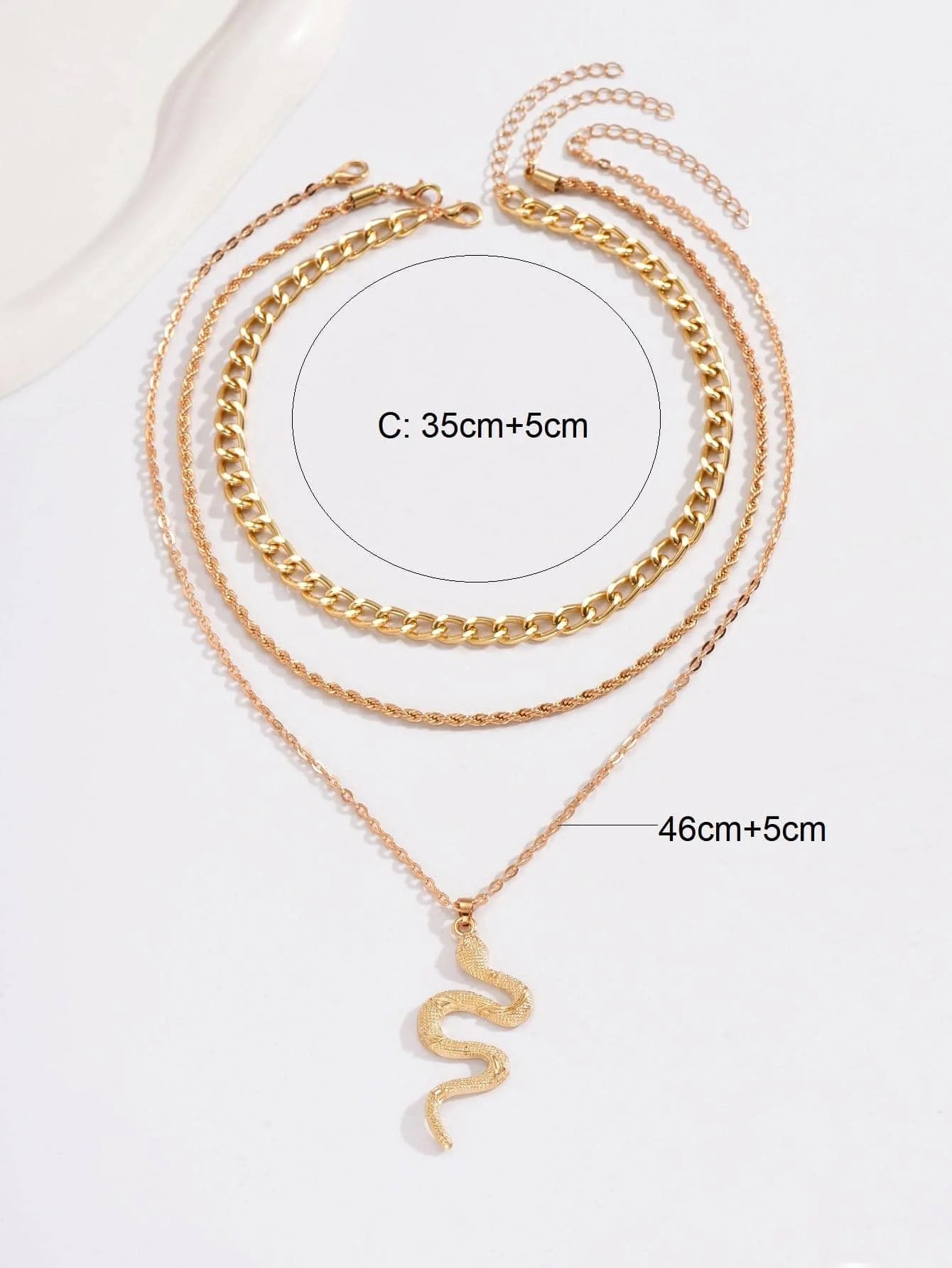 3-Layer Gold Snake Pendant Necklace Set for Women, Chunky Chain & Rope Layering Jewelry