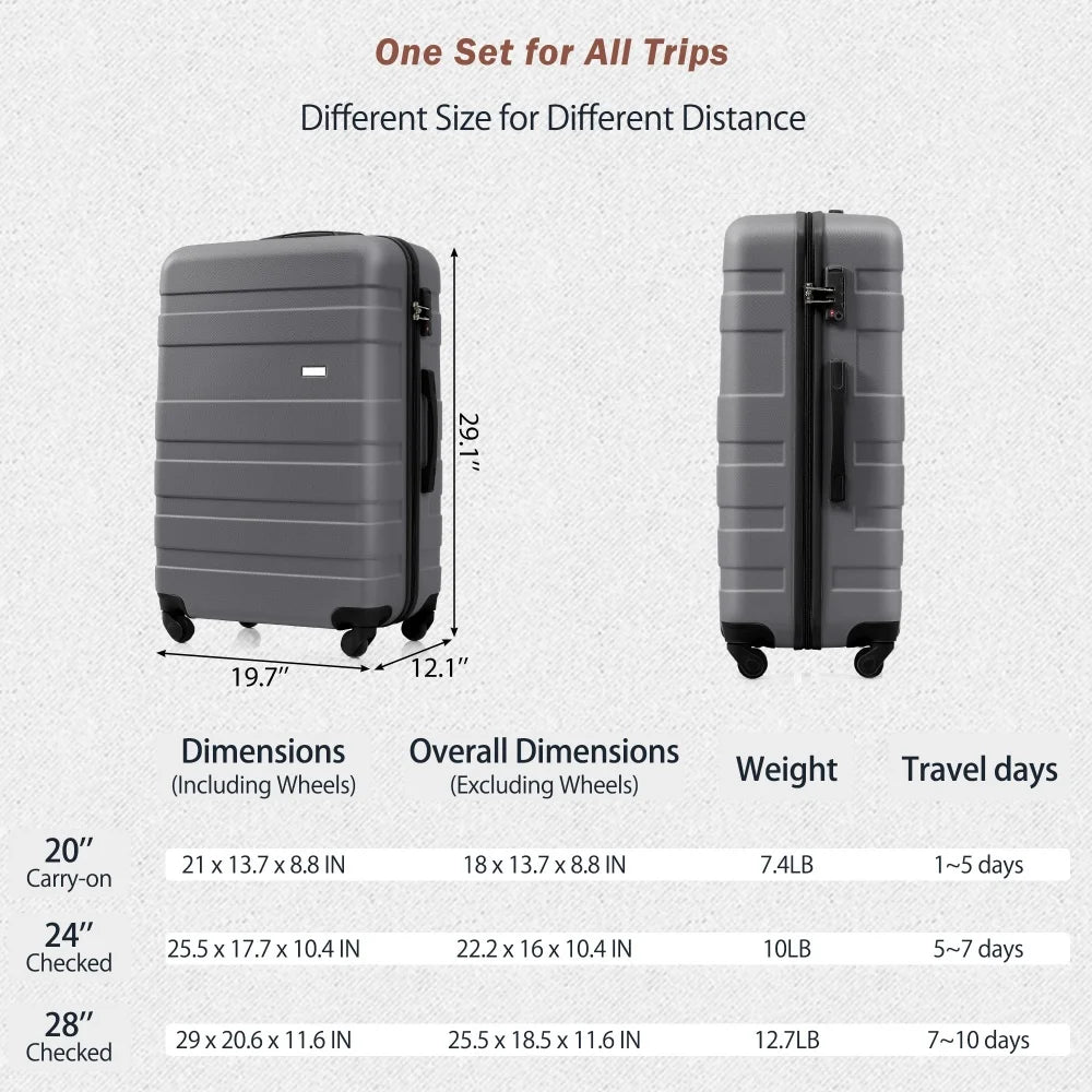 3pcs 20/24/28 Inch Luggage Set Hardshell Spinner Wheels TSA Lock Travel Suitcase Rolling Luggage Durable Spinner Trolley Luggage