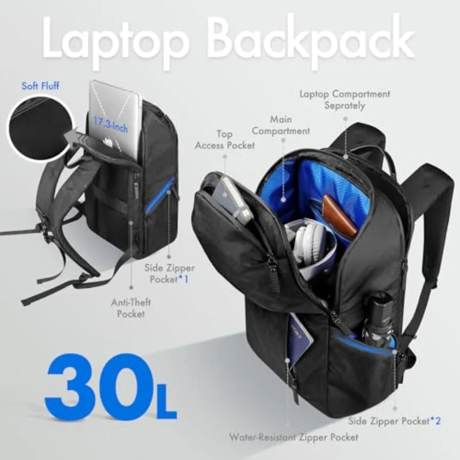 hk Waterproof Travel Backpack for Men Lightweight 30L Laptop Backpack with 17.3" Compartment Anti Theft Black Bag for Work Coll