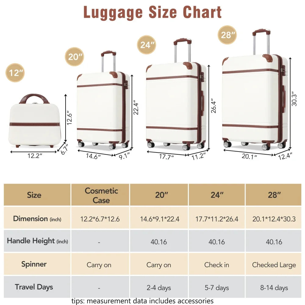 4 Piece Hardshell Luggage Set 20/24/28 Inch with Cosmetic Bag Lightweight Spinner Suitcase TSA Lock Travel Luggage