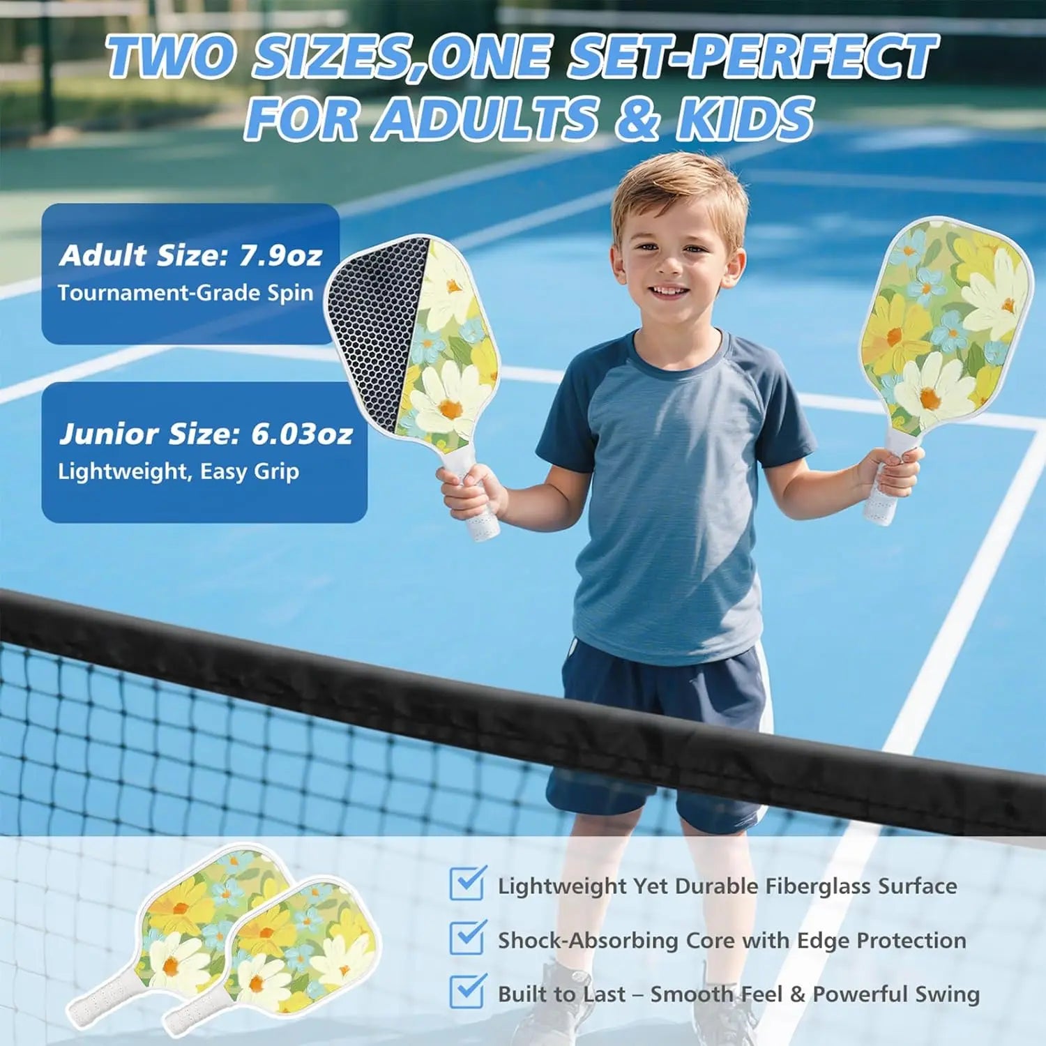 Portable Pickleball Set with 4 Fiberglass Paddles, 6 Balls & Carry Bag for Driveway, Garage, Kids & Adults